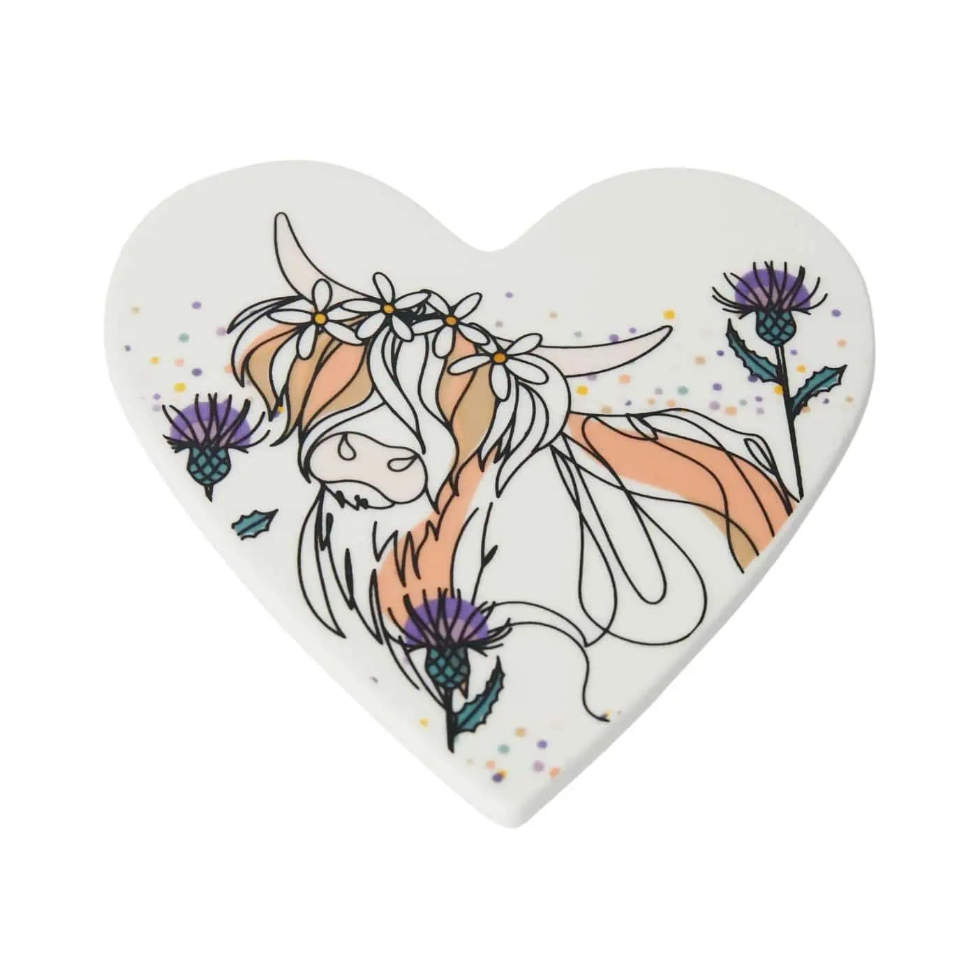 Belly Button Bubble, Highland Cow Heart Coaster