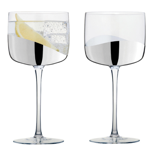 Set of 2 Wave Gin Glasses Silver - Jaro Design Studio - 1 Set of 2 Wave Gin Glasses Silver