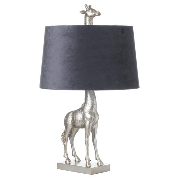 Silver Giraffe Lamp With Grey Velvet Shade - Jaro Design Studio - 1