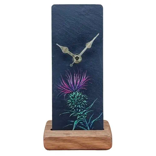 Stone & Oak - Slate Mantle Clock, Thistle