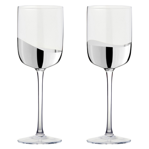 Set of 2 Wave Wine Glasses Silver - Jaro Design Studio - 1 Set of 2 Wave Wine Glasses Silver