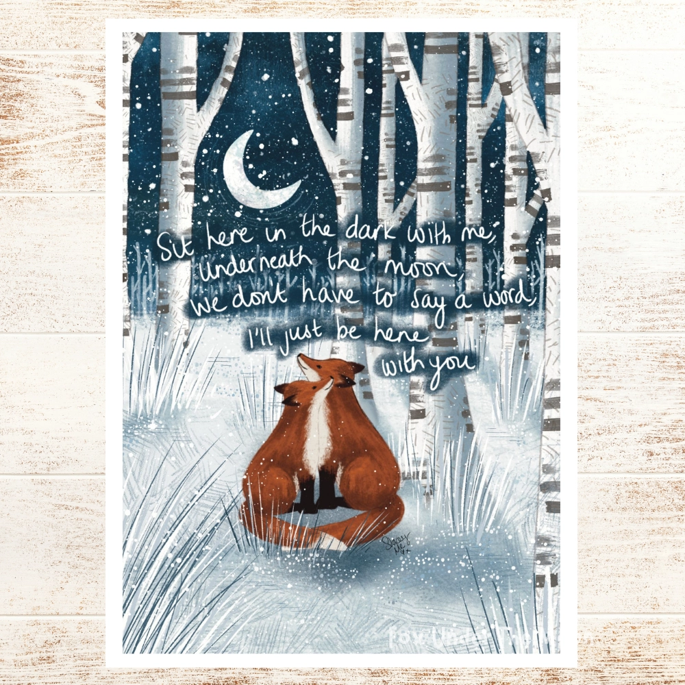 Fox Under The Moon – ‘Sit With Me’ Art Print A4 - Jaro Design Studio - 1 Fox Under The Moon – ‘Sit With Me’ Art Print A4