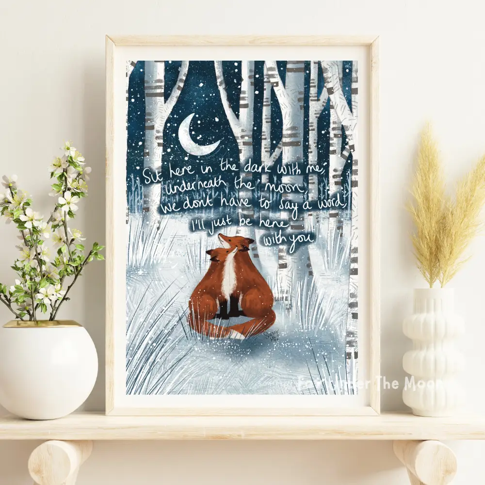 Fox Under The Moon – ‘Sit With Me’ Art Print A4 - Jaro Design Studio - 3 Fox Under The Moon – ‘Sit With Me’ Art Print A4 - Image 3