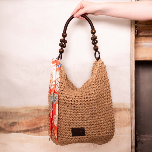 Handmade Straw Beaded Bag with Twilly - Jaro Design Studio - 2 Handmade Straw Beaded Bag with Twilly - Image 2