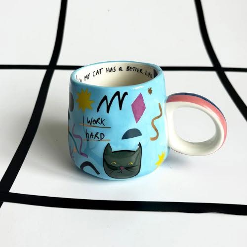 Small Talk 'I Work Hard' Cat Cup - Image 6